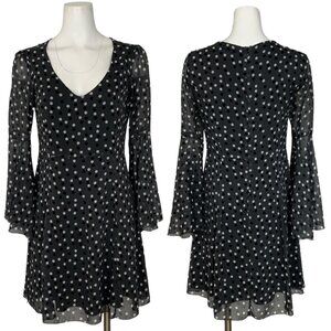 Nadine Milano Mini Dress 44 US/12 Gray Polka Dot Bell Sleeve Italy